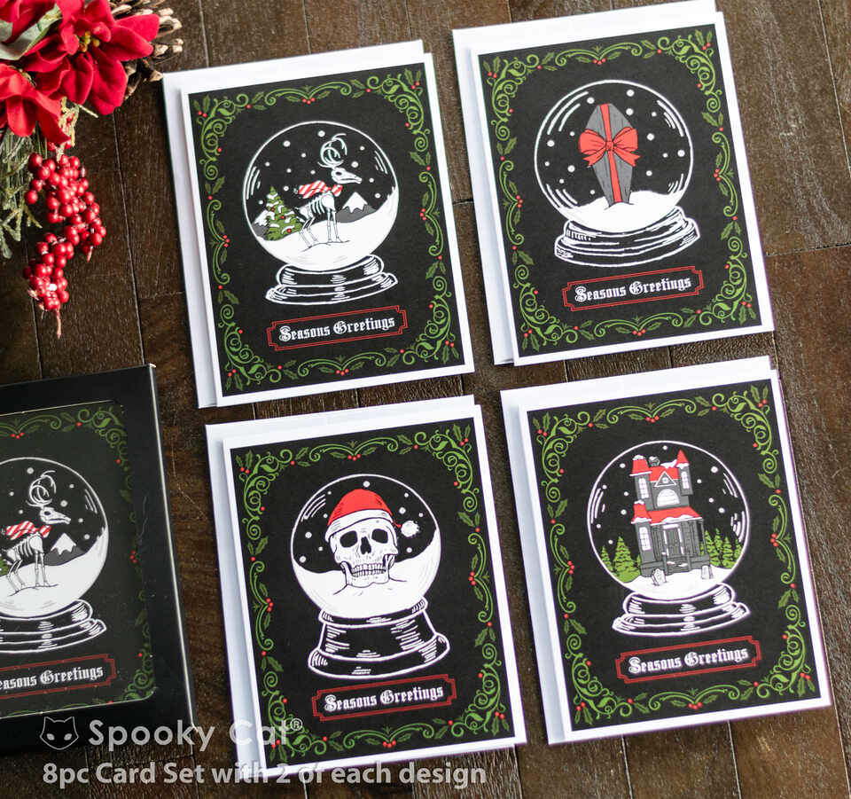 Gothic Snowglobe Creepmas Card Set with 8 designs