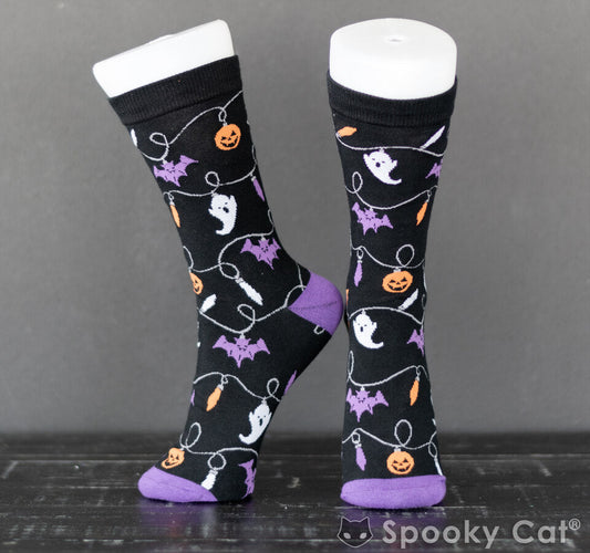 Halloween Lights Socks with bats ghosts and pumpkins