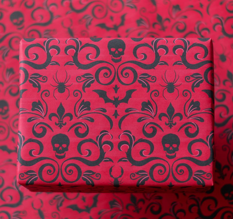 Gothic Damask Gift Wrap - Red (1 Sheet)