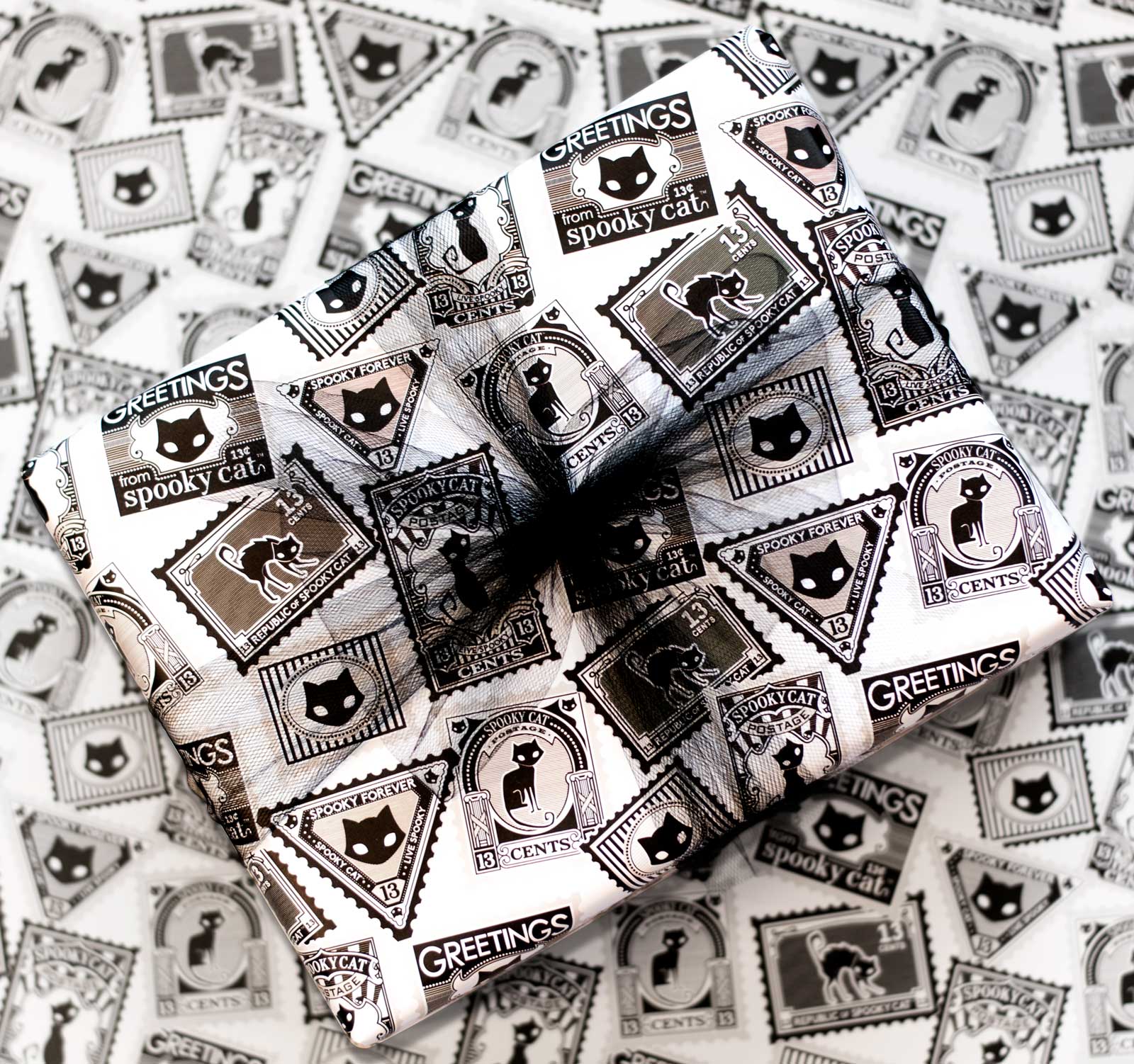 Wrapping Paper - Beautiful wrapped gift with Black Cat Vintage Stamps Paper 