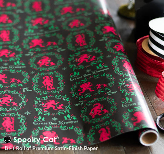 Krampus Wrapping Paper with Vintage Krampus Damask design