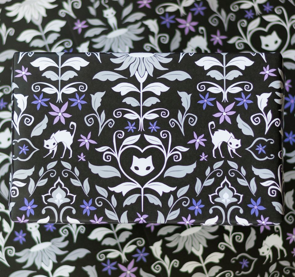 Ghost Cat Damask Gift Wrap (1 Sheet)