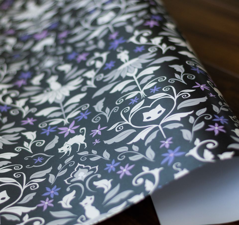 Ghost Cat Damask Gift Wrap (1 Sheet)