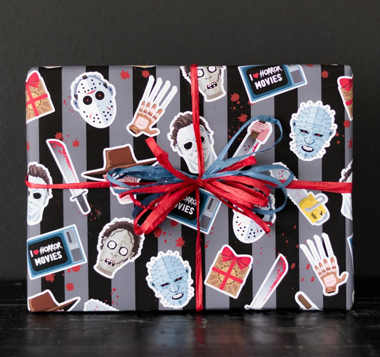 Horror Gift Wrap Wrapping Paper 80's Slashers