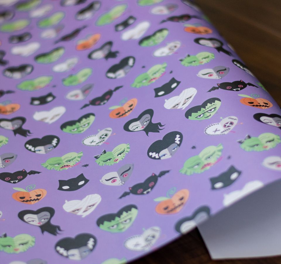 Pastel Goth Universal Monster heart print Spooky Gift Wrap